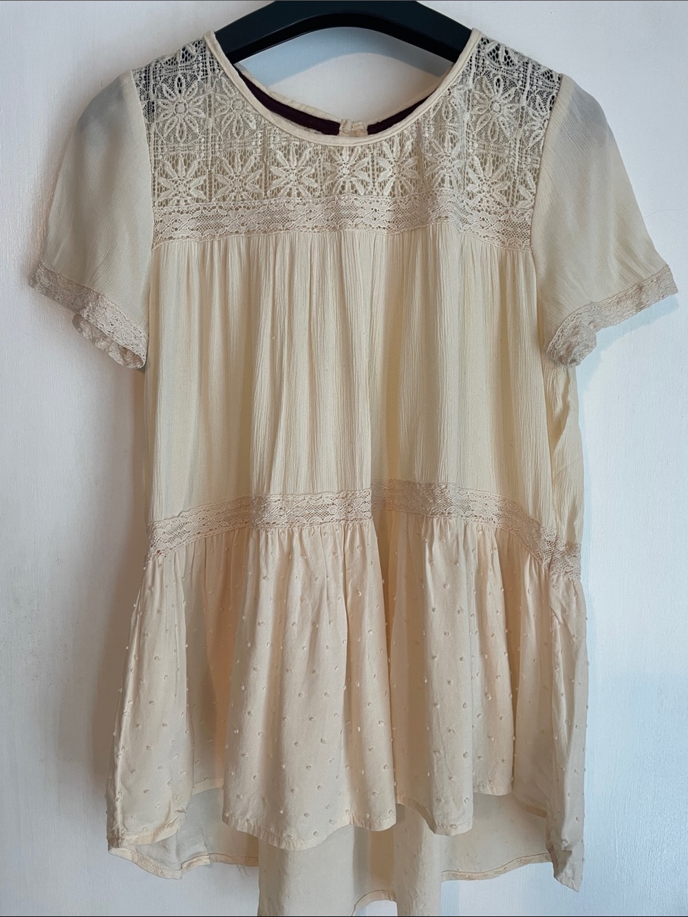 Xhilaration Boho Cream Lace Yoke Peasant Top XS